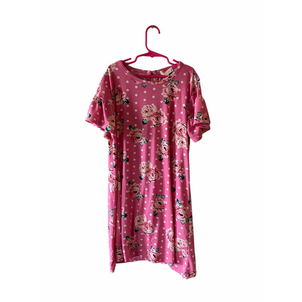 Poof Girl Pink Floral Polka Dot Summer Swing Dress- Size Girls Large